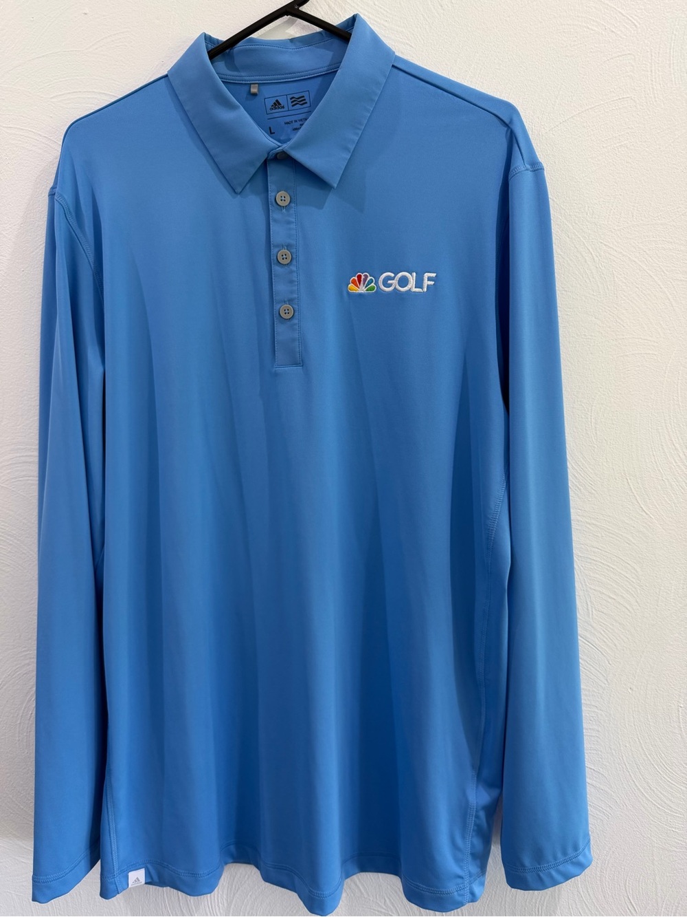 adidas Men’s Long Sleeve Polo in Light Blue with NBC Golf Logo